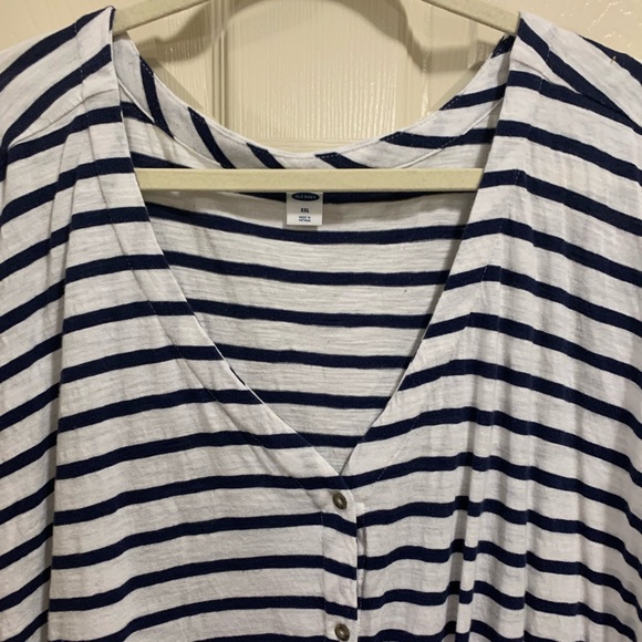 Old Navy dolman short sleeve button down shirt white with navy stripes size XXL - Picture 2 of 4